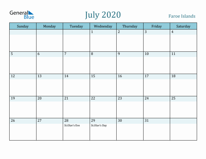 July 2020 Calendar with Holidays