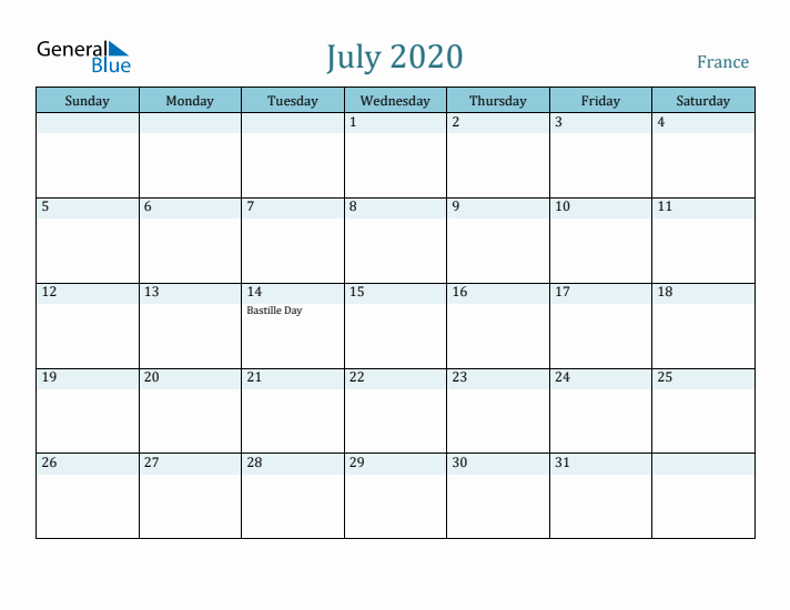 July 2020 Calendar with Holidays