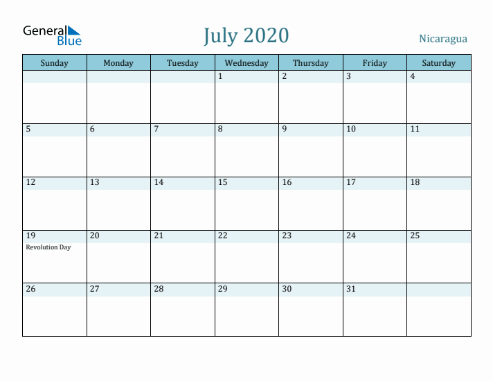 July 2020 Calendar with Holidays