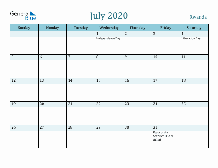 July 2020 Calendar with Holidays