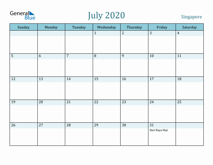 July 2020 Calendar with Holidays