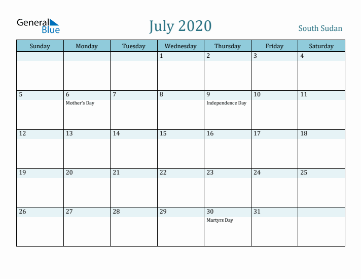 July 2020 Calendar with Holidays