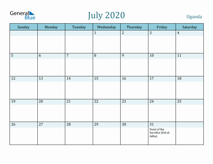 July 2020 Calendar with Holidays