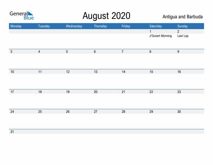 Fillable August 2020 Calendar