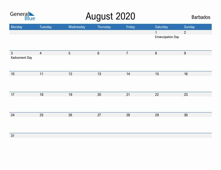 Fillable August 2020 Calendar