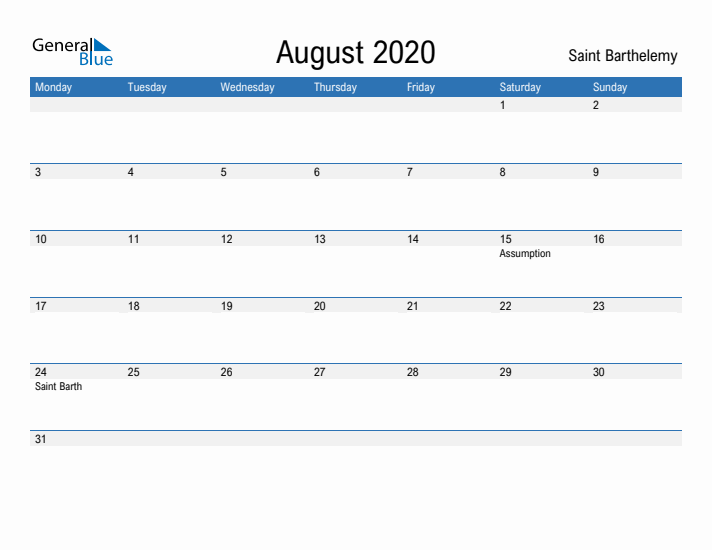 Fillable August 2020 Calendar