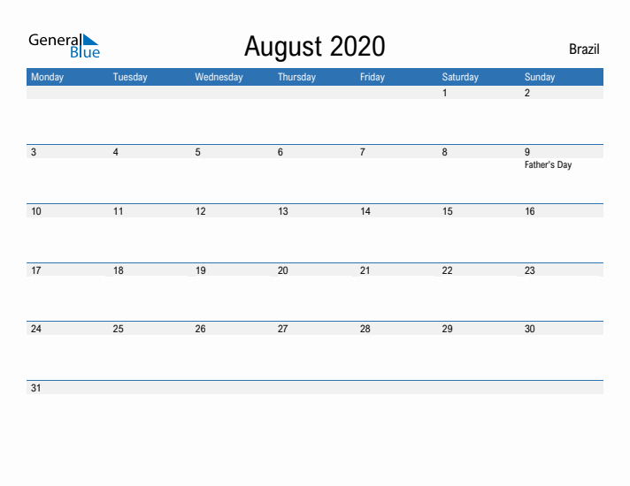 Fillable August 2020 Calendar