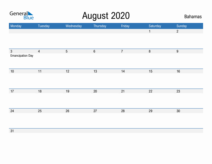 Fillable August 2020 Calendar