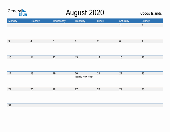 Fillable August 2020 Calendar