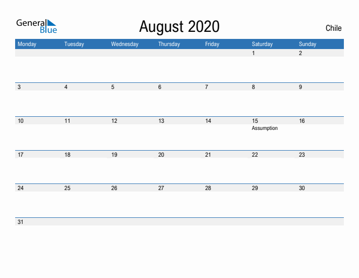 Fillable August 2020 Calendar