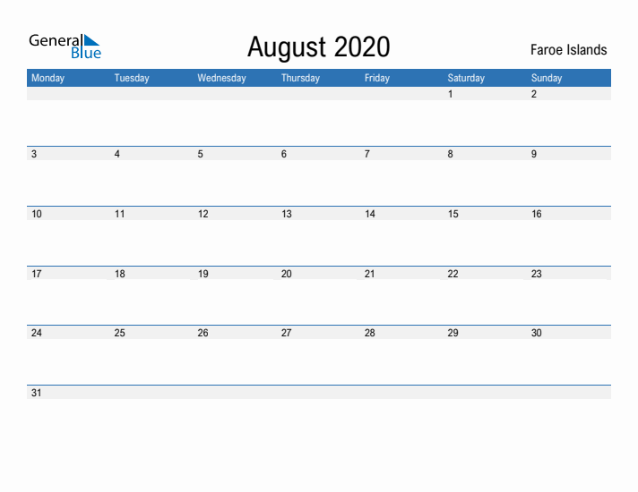 Fillable August 2020 Calendar