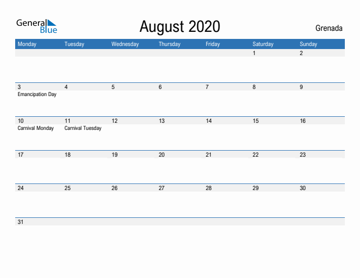 Fillable August 2020 Calendar