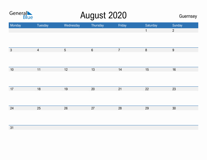 Fillable August 2020 Calendar