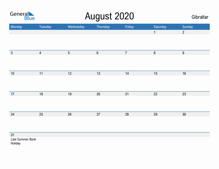 Fillable August 2020 Calendar