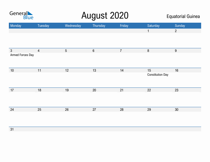 Fillable August 2020 Calendar