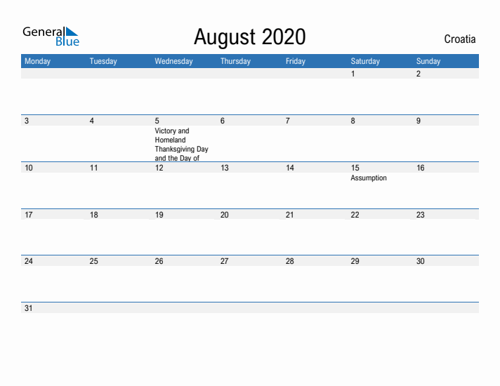 Fillable August 2020 Calendar