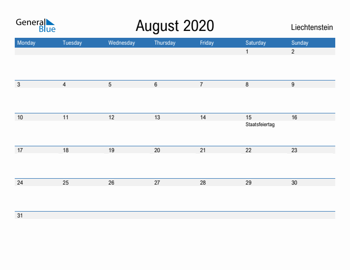 Fillable August 2020 Calendar