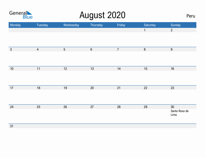 Fillable August 2020 Calendar