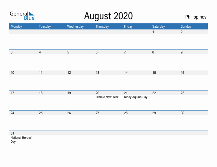 Fillable August 2020 Calendar