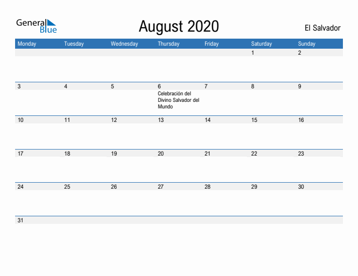 Fillable August 2020 Calendar