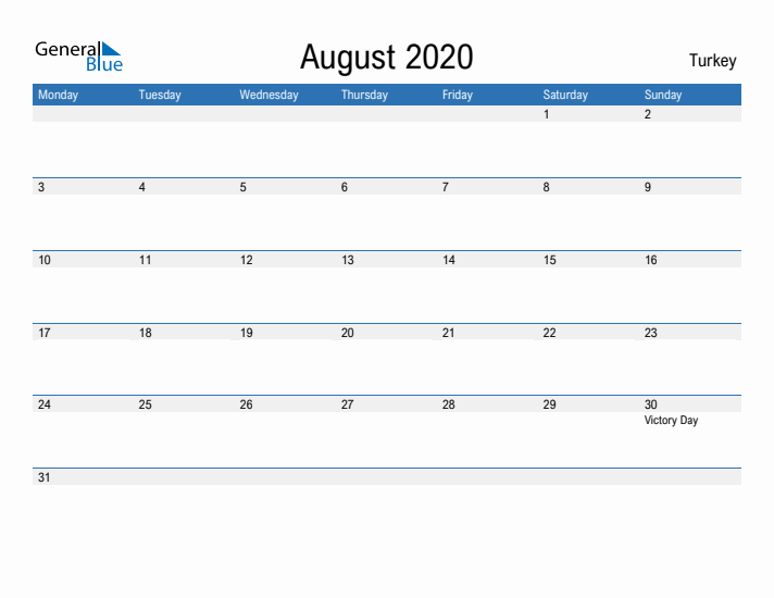 Fillable August 2020 Calendar