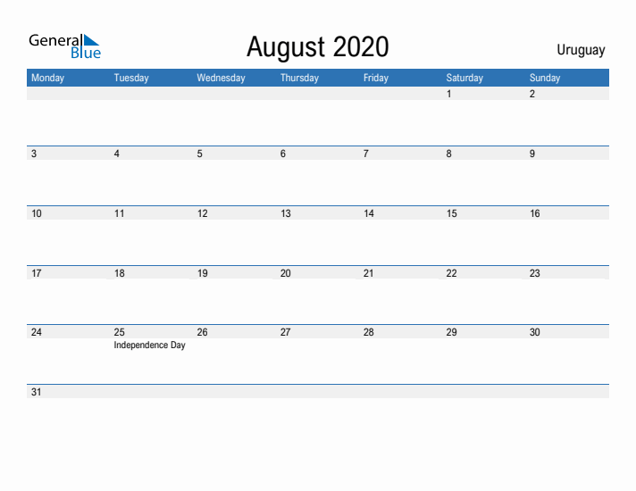 Fillable August 2020 Calendar