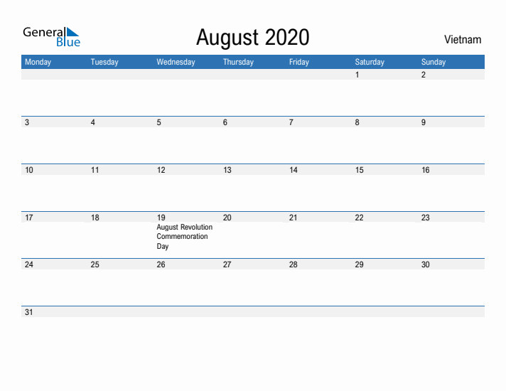 Fillable August 2020 Calendar