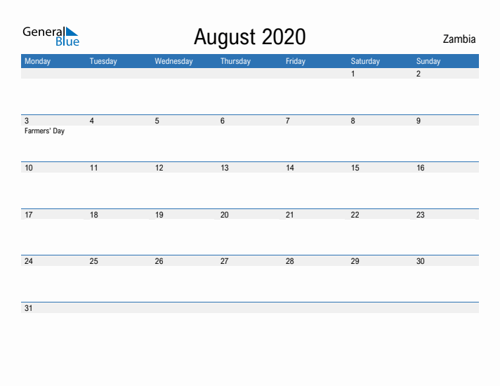 Fillable August 2020 Calendar