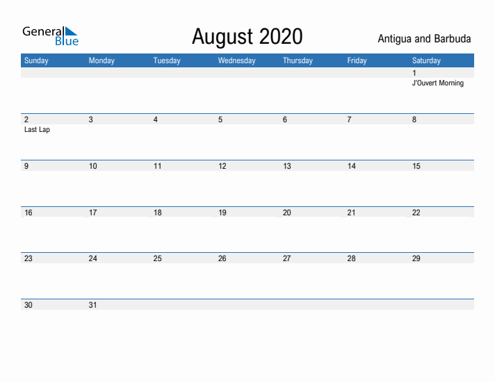 Fillable August 2020 Calendar