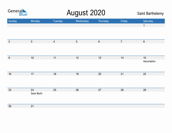 Fillable August 2020 Calendar