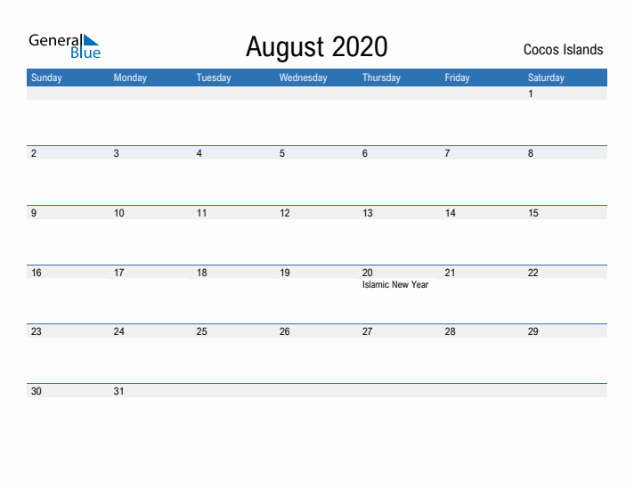 Fillable August 2020 Calendar