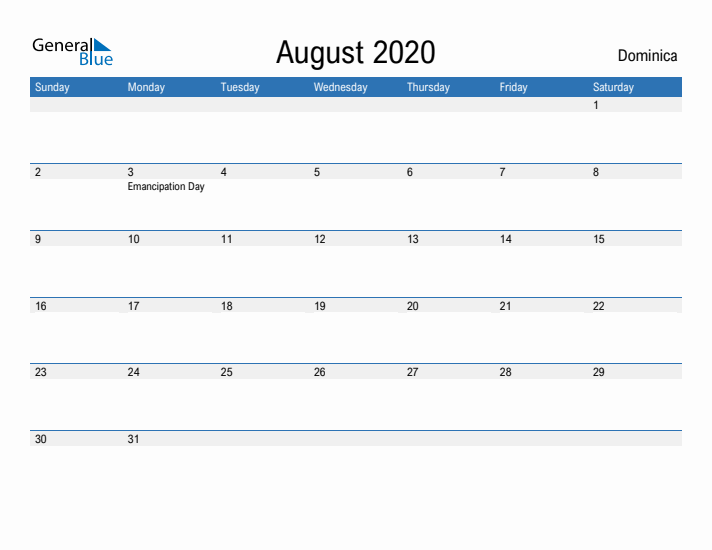 Fillable August 2020 Calendar