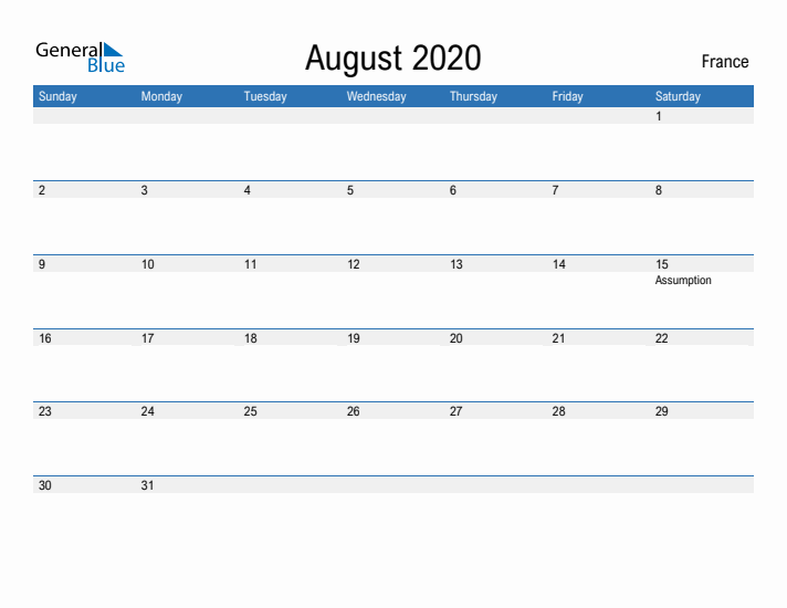 Fillable August 2020 Calendar