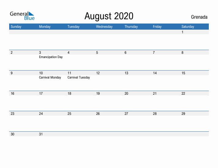 Fillable August 2020 Calendar