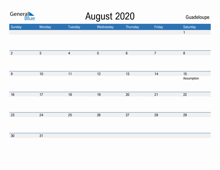 Fillable August 2020 Calendar