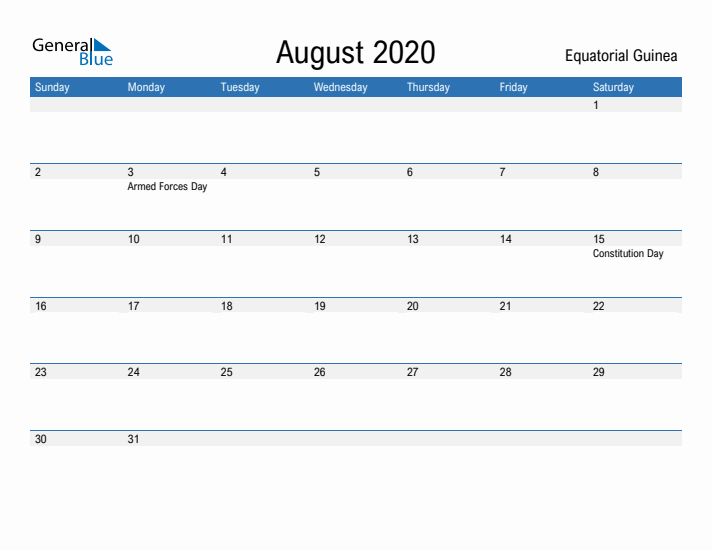 Fillable August 2020 Calendar