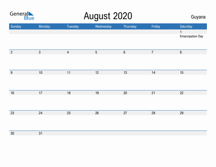 Fillable August 2020 Calendar