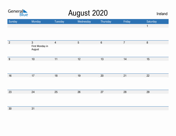 Fillable August 2020 Calendar