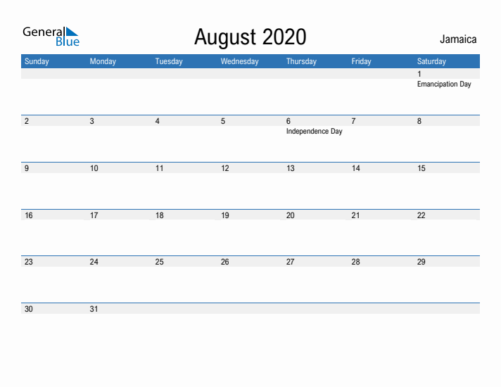 Fillable August 2020 Calendar