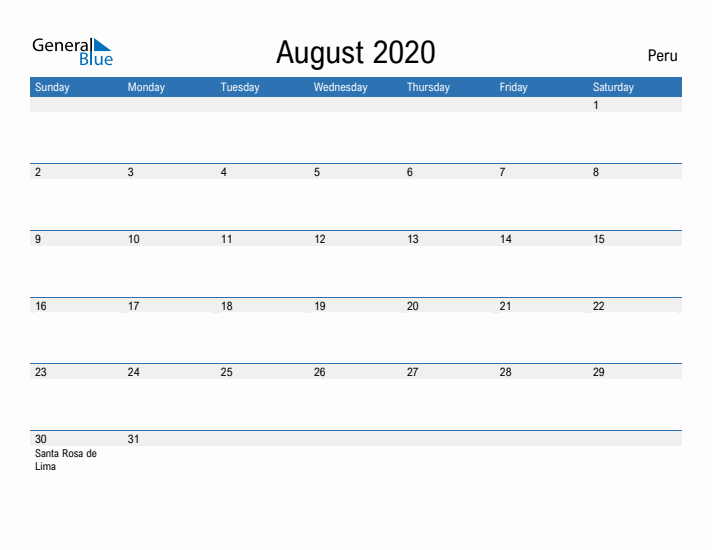 Fillable August 2020 Calendar