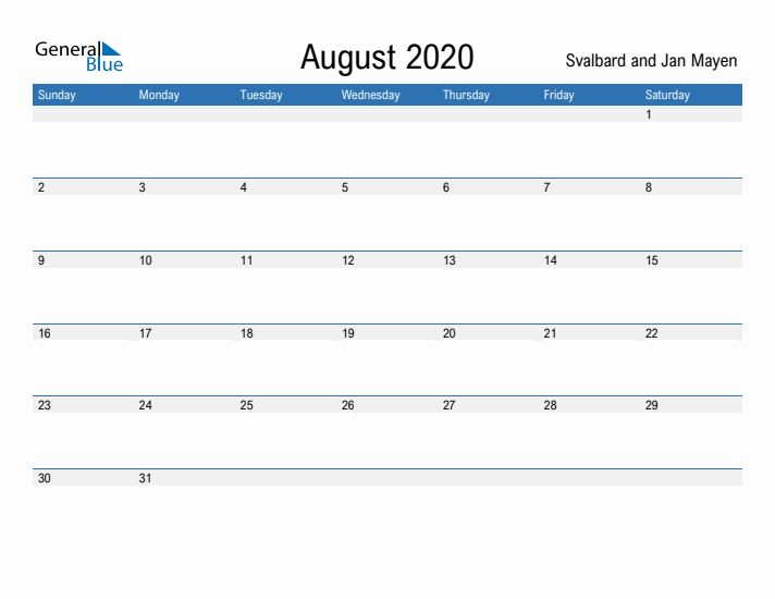 Fillable August 2020 Calendar