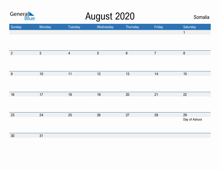 Fillable August 2020 Calendar