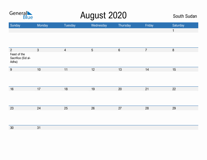 Fillable August 2020 Calendar