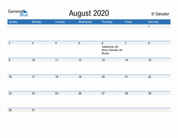 Fillable August 2020 Calendar