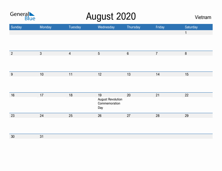 Fillable August 2020 Calendar