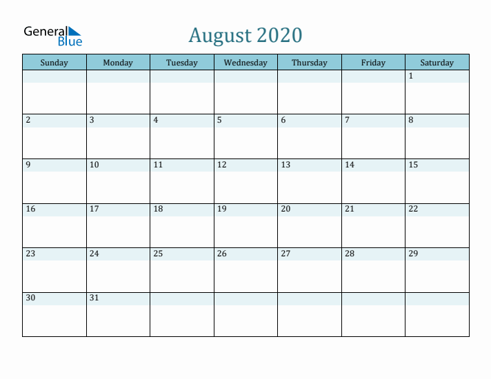 August 2020 Printable Calendar