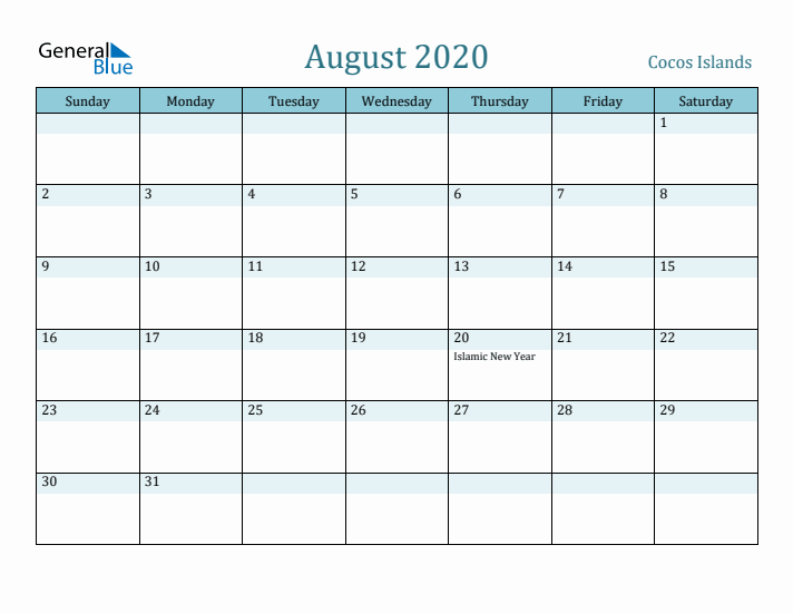 August 2020 Calendar with Holidays