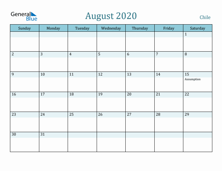 August 2020 Calendar with Holidays