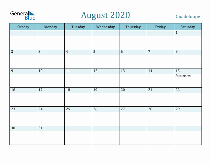 August 2020 Calendar with Holidays