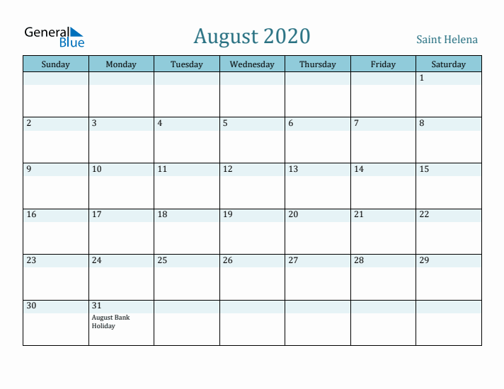 August 2020 Calendar with Holidays